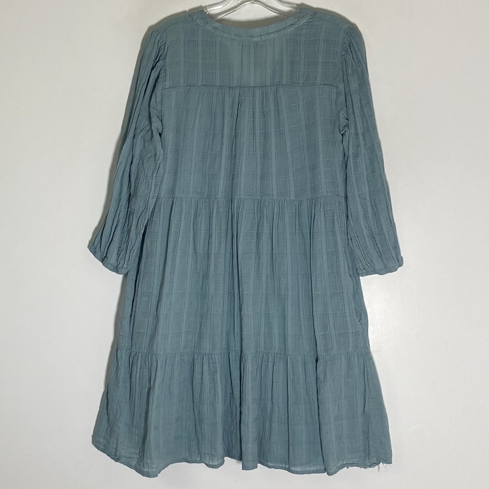 Knox Rose Dress Womens Small Blue Embroidered 3/4 Sleeve Tunic Boho Pockets Tier - Picture 12 of 15